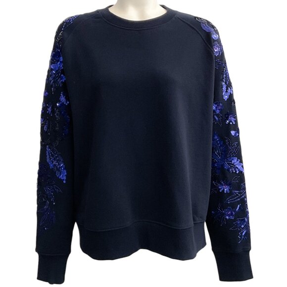 Essentiel Antwerp Navy Blue Cotton Sequined Sweatshirt - Picture 1 of 4